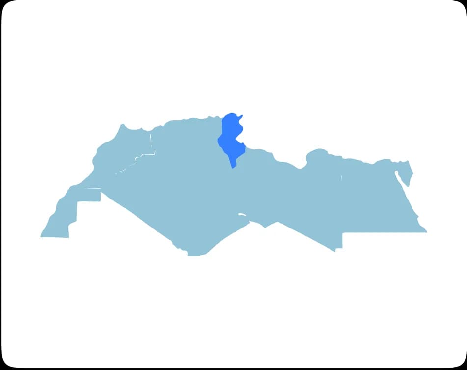 北アフリカ地図（チュニジアをハイライト）